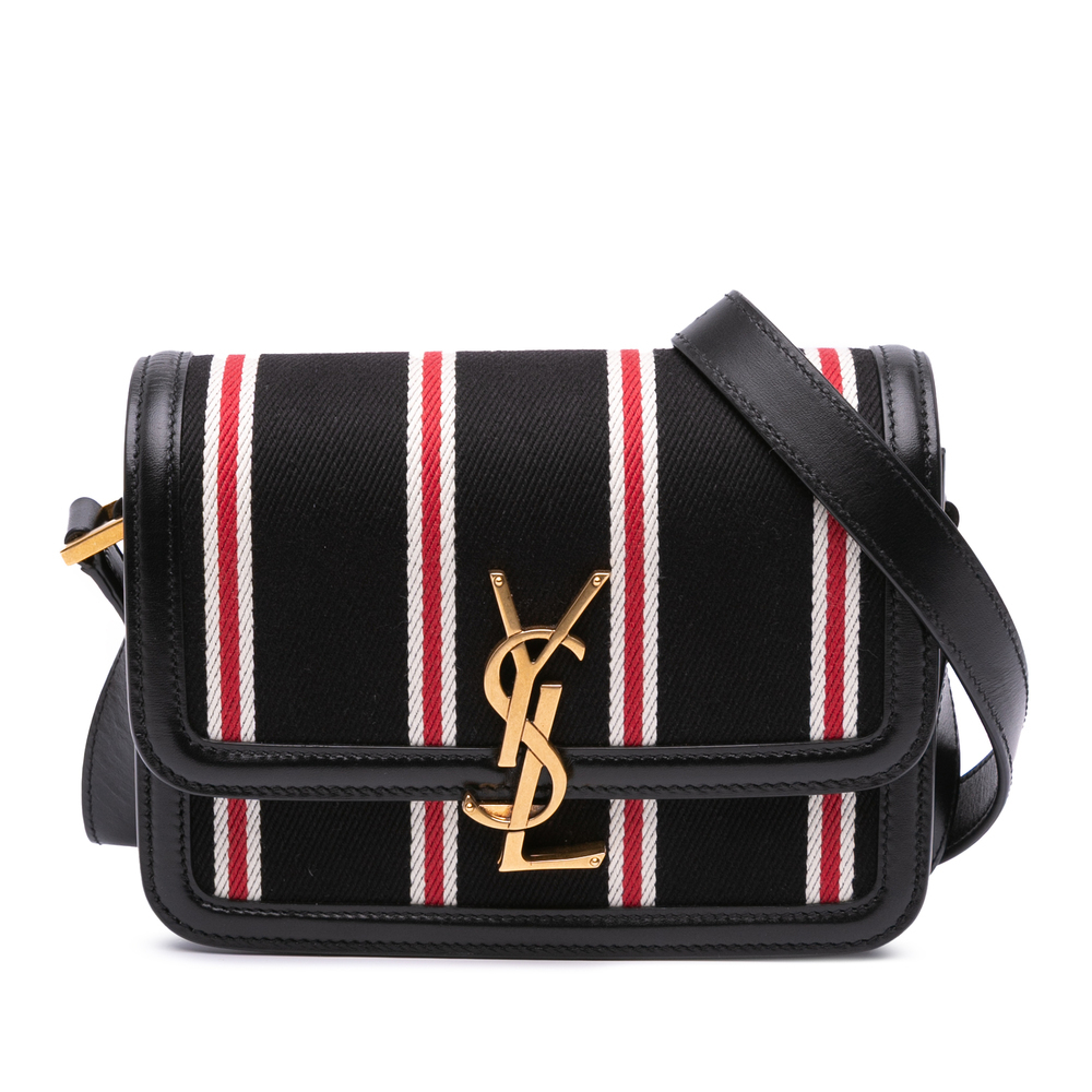 Pre-Loved Saint Laurent Small Canvas Striped Solferino Satchel In Box